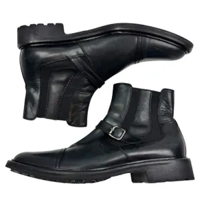 Johnston &amp; Murphy Made in Italy Black Leather Boots With Strap Men's Size 9.5