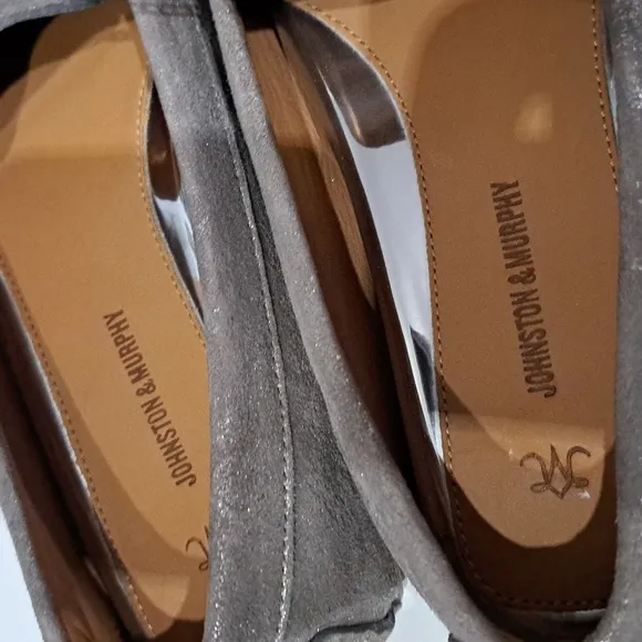 Johnston &amp; Murphy Maggie Peggy Loafers in Pewter Metallic Suede