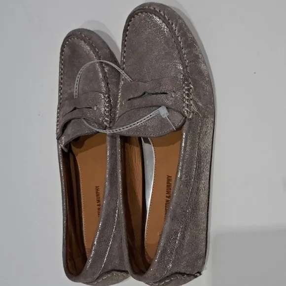 Johnston &amp; Murphy Maggie Peggy Loafers in Pewter Metallic Suede