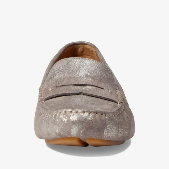 Johnston &amp; Murphy Maggie Peggy Loafers in Pewter Metallic Suede