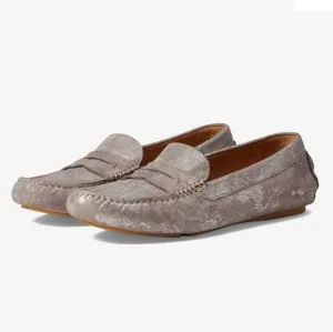 Johnston &amp; Murphy Maggie Peggy Loafers in Pewter Metallic Suede