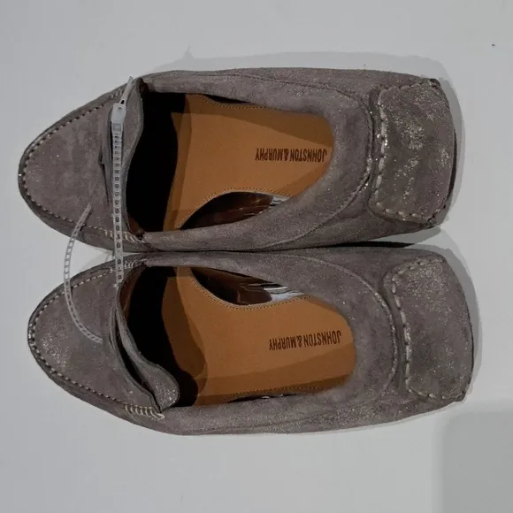 Johnston &amp; Murphy Maggie Peggy Loafers in Pewter Metallic Suede
