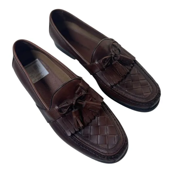 Johnston &amp; Murphy Men’s Halsey Brown Leather Woven Tassel Loafers
