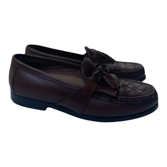Johnston &amp; Murphy Men’s Halsey Brown Leather Woven Tassel Loafers