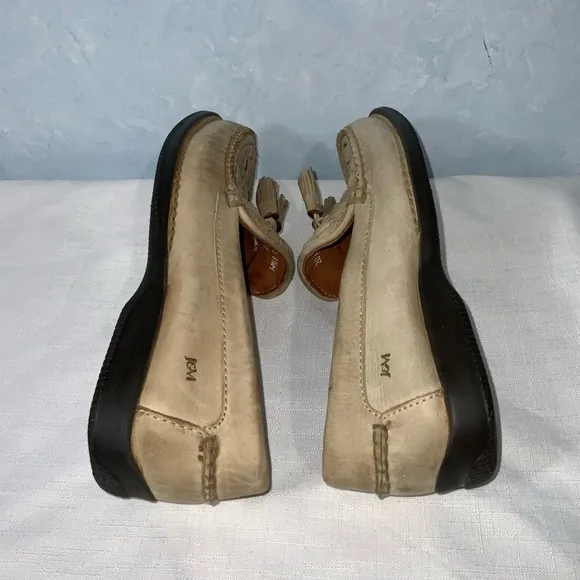 Johnston &amp; Murphy Mens Leather Woven Cream Light Tan Tassels Loafers Size 8.5M