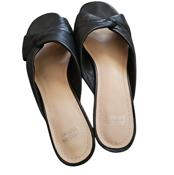 Johnston &amp; Murphy sz 7.5 black leather slide on Georgie sandals SH357