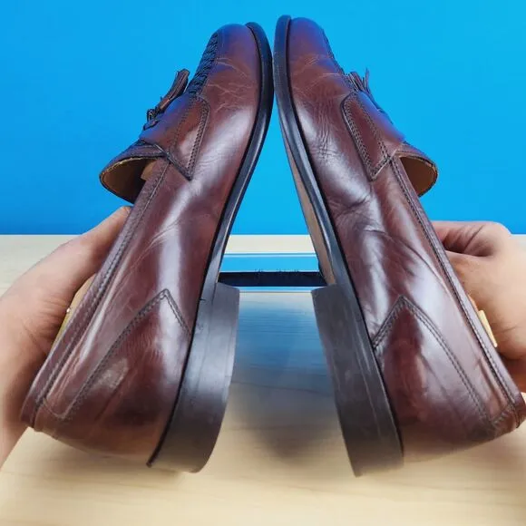 Johnston‎ Murphy Cellini Mens Size 9.5 W Loafers Woven Leather Tassel Apron Toe