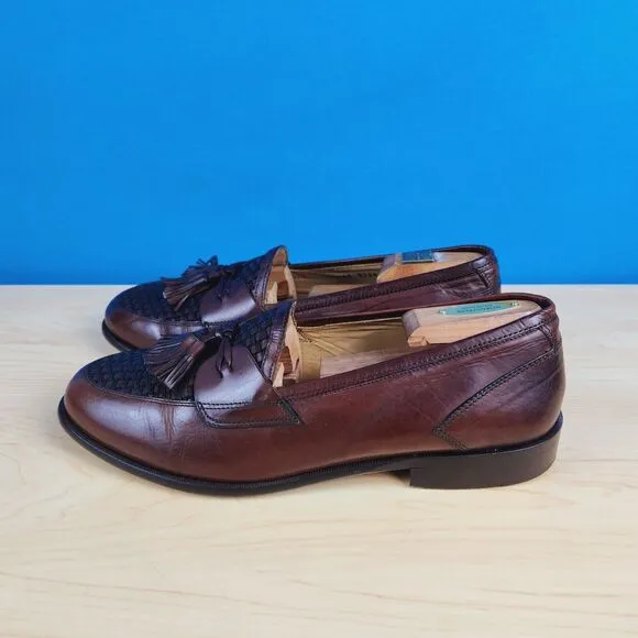 Johnston‎ Murphy Cellini Mens Size 9.5 W Loafers Woven Leather Tassel Apron Toe