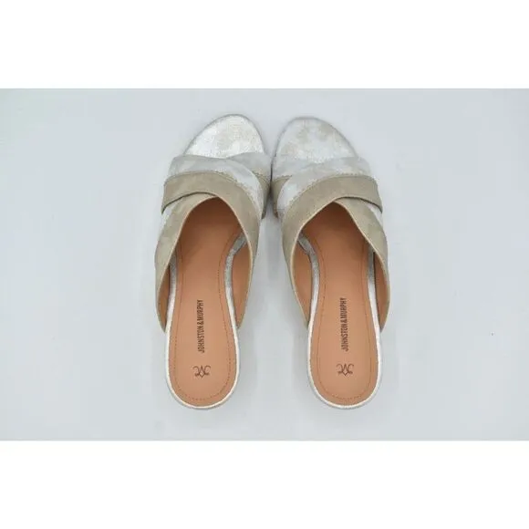 Johnston &amp; Murphy Women Size 9.5 Marlena Cross Strap Silver Gold Slip On Sandals