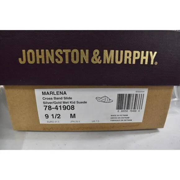 Johnston &amp; Murphy Women Size 9.5 Marlena Cross Strap Silver Gold Slip On Sandals
