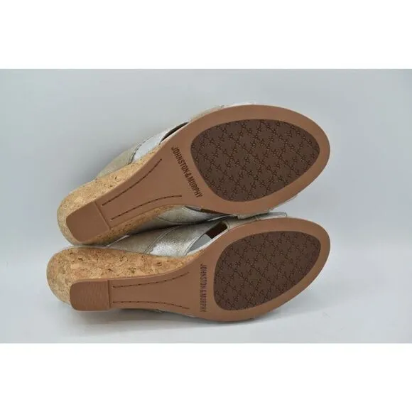 Johnston &amp; Murphy Women Size 9.5 Marlena Cross Strap Silver Gold Slip On Sandals