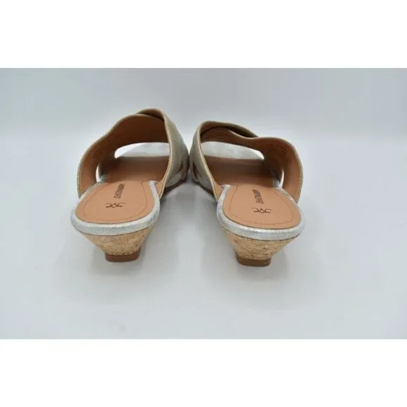 Johnston &amp; Murphy Women Size 9.5 Marlena Cross Strap Silver Gold Slip On Sandals