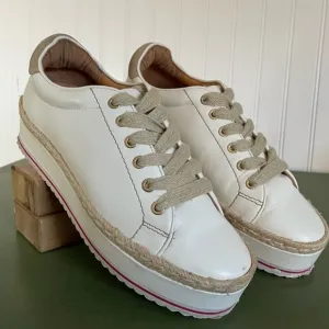Joie DABNIS Platform Lifestyle Sneakers in White Leather &amp; Jute