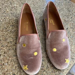 Jon Josef, Gatsby, dot flats, rose colored, velvet slipper, 6.5