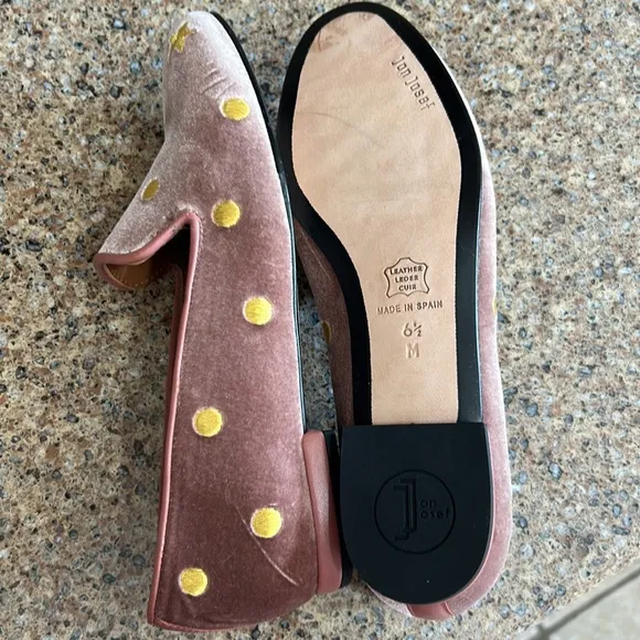 Jon Josef, Gatsby, dot flats, rose colored, velvet slipper, 6.5