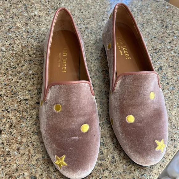 Jon Josef, Gatsby, dot flats, rose colored, velvet slipper, 6.5