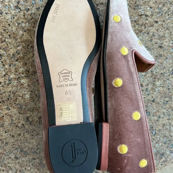 Jon Josef, Gatsby, dot flats, rose colored, velvet slipper, 6.5