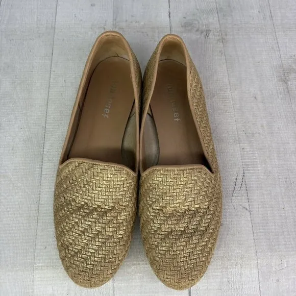 Jon Josef GATSBY Metallic Gold Woven Raffia Slip On Flat Loafers Shoes Size 8
