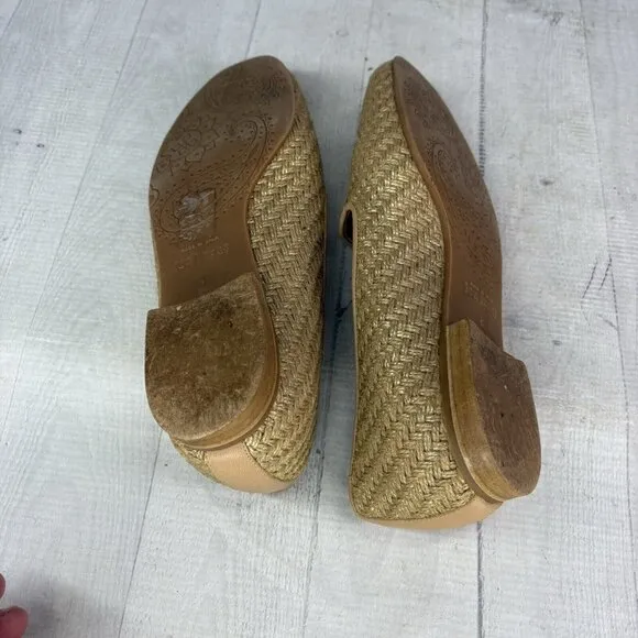 Jon Josef GATSBY Metallic Gold Woven Raffia Slip On Flat Loafers Shoes Size 8