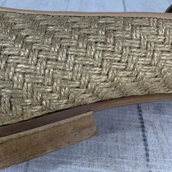 Jon Josef GATSBY Metallic Gold Woven Raffia Slip On Flat Loafers Shoes Size 8