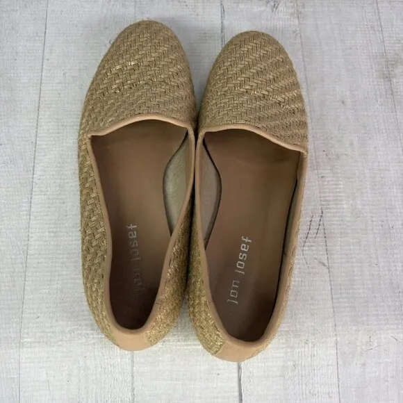 Jon Josef GATSBY Metallic Gold Woven Raffia Slip On Flat Loafers Shoes Size 8