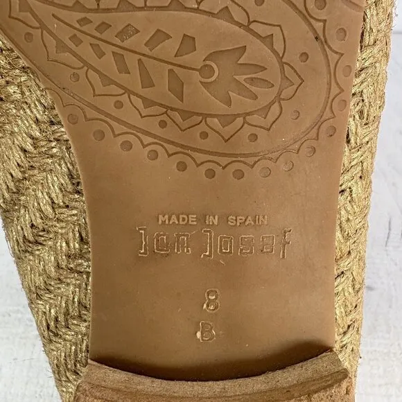 Jon Josef GATSBY Metallic Gold Woven Raffia Slip On Flat Loafers Shoes Size 8