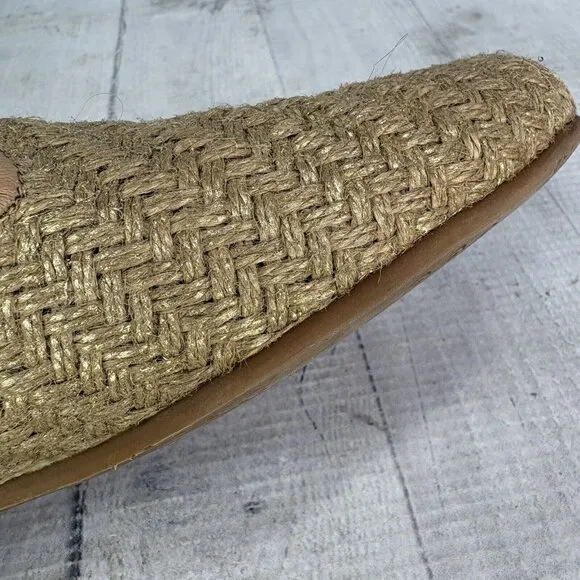 Jon Josef GATSBY Metallic Gold Woven Raffia Slip On Flat Loafers Shoes Size 8