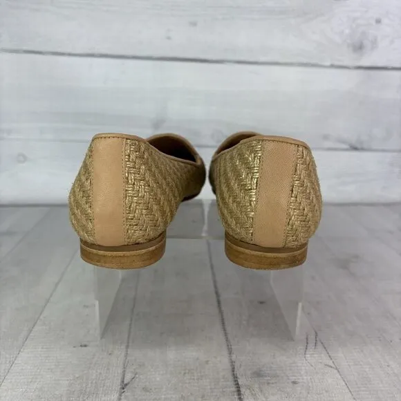 Jon Josef GATSBY Metallic Gold Woven Raffia Slip On Flat Loafers Shoes Size 8