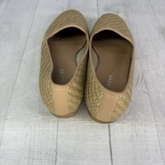 Jon Josef GATSBY Metallic Gold Woven Raffia Slip On Flat Loafers Shoes Size 8