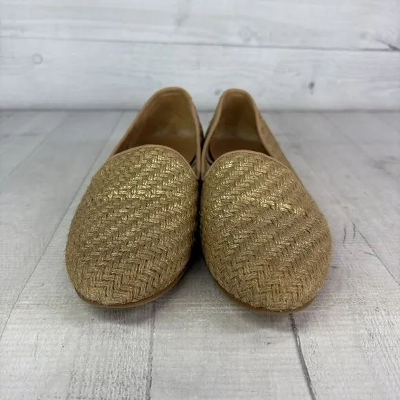 Jon Josef GATSBY Metallic Gold Woven Raffia Slip On Flat Loafers Shoes Size 8