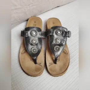 Josef Seibel Antik Metallic Leather Adustable Slip On Sandals Size 40 Classic