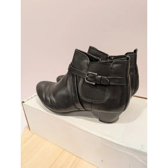 Josef Seibel Black Leather Chelsea Boots Booties Zip Buckle Womens EU37 6-6.5