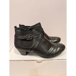 Josef Seibel Black Leather Chelsea Boots Booties Zip Buckle Womens EU37 6-6.5