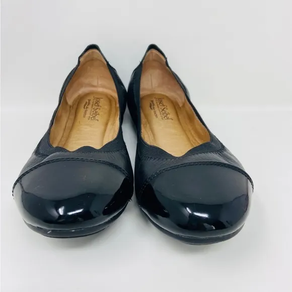 JOSEF SEIBEL Pippa Cap Toe Black Leather Patent Toe Ballet Flats 38 8