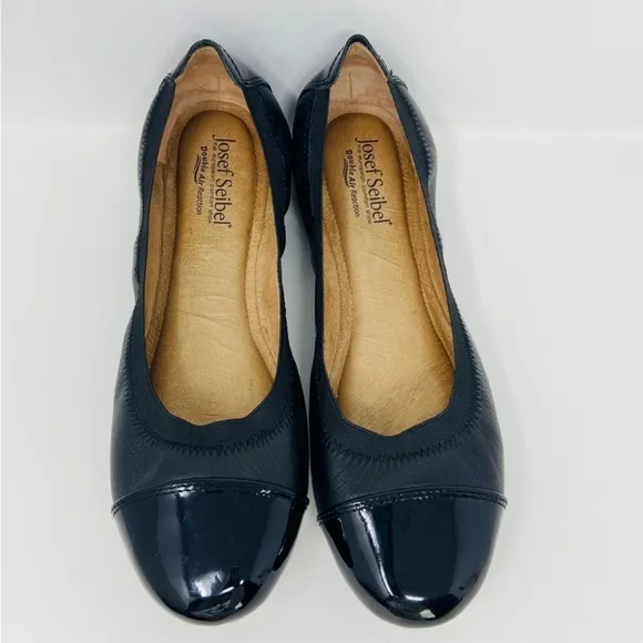 JOSEF SEIBEL Pippa Cap Toe Black Leather Patent Toe Ballet Flats 38 8