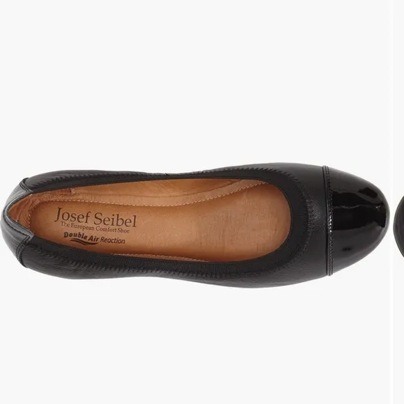 JOSEF SEIBEL Pippa Cap Toe Black Leather Patent Toe Ballet Flats 38 8
