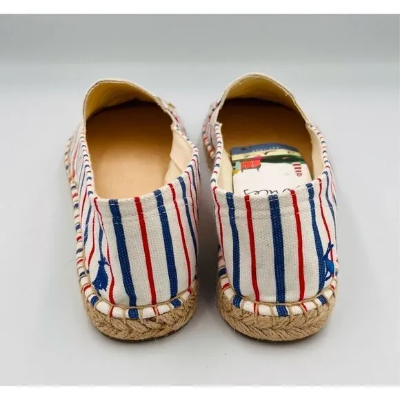 Joules Womens Shelbury Espadrilles Cream Stripe Blue Red Canvas Jute NWT Size 10