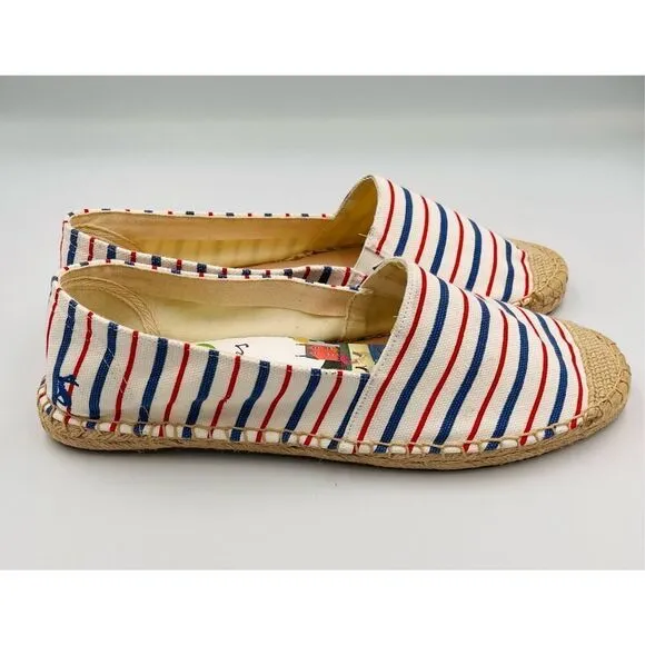 Joules Womens Shelbury Espadrilles Cream Stripe Blue Red Canvas Jute NWT Size 10