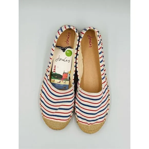 Joules Womens Shelbury Espadrilles Cream Stripe Blue Red Canvas Jute NWT Size 10