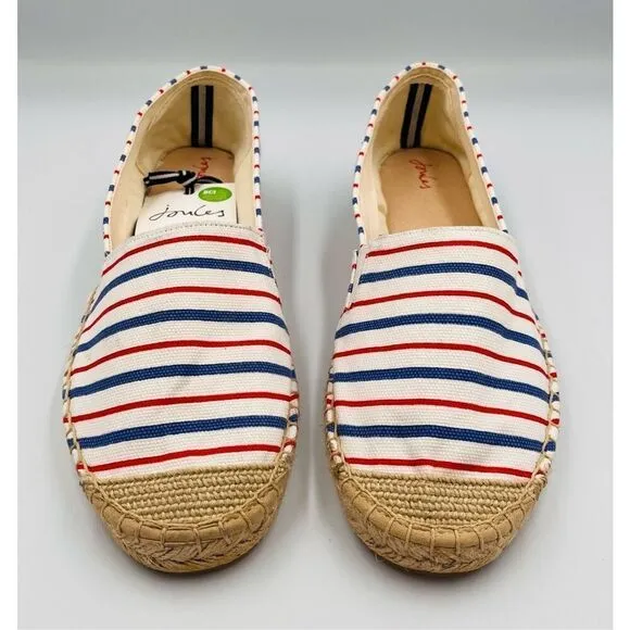 Joules Womens Shelbury Espadrilles Cream Stripe Blue Red Canvas Jute NWT Size 10