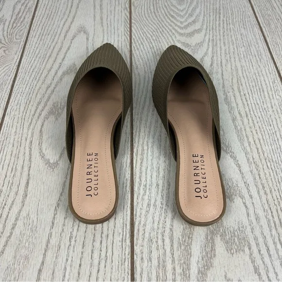 Journee Collection Aniee Women's Knit Fabric Flat Mules 10 Olive Green $80
