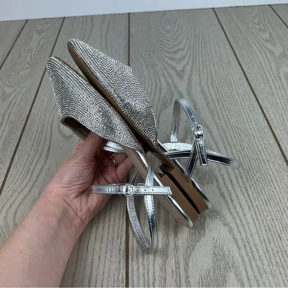 Journee Collection Nysha Formal Glitter Gem Material Flats 7.5 Silver $100