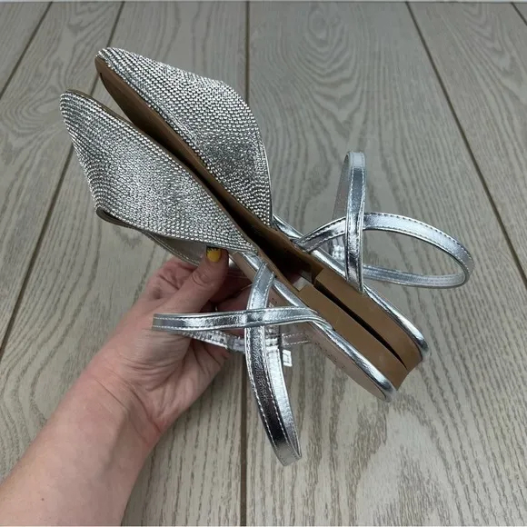 Journee Collection Nysha Formal Glitter Gem Material Flats 7.5 Silver $100