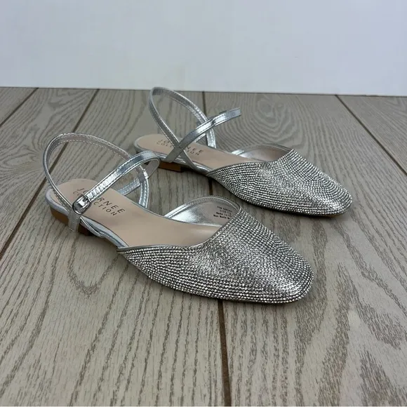 Journee Collection Nysha Formal Glitter Gem Material Flats 7.5 Silver $100
