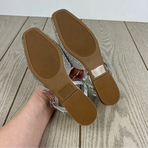 Journee Collection Nysha Formal Glitter Gem Material Flats 7.5 Silver $100
