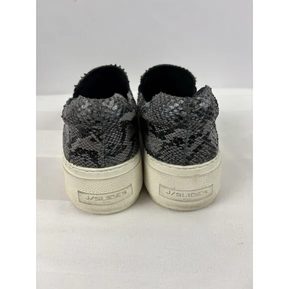 J/Slides Cleo Slip On Platform Sneakers Grey Black Snake Print 8.5