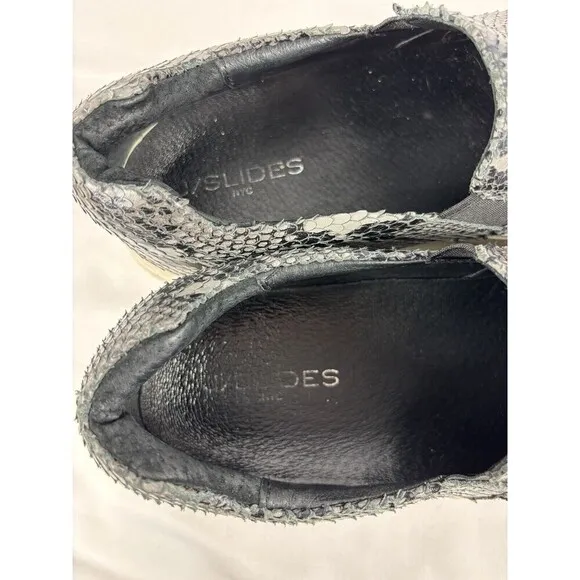 J/Slides Cleo Slip On Platform Sneakers Grey Black Snake Print 8.5