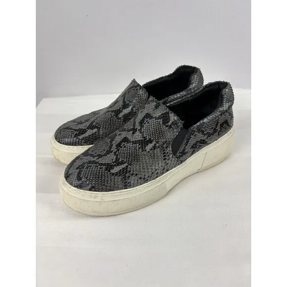 J/Slides Cleo Slip On Platform Sneakers Grey Black Snake Print 8.5