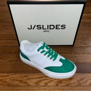 J/Slides NYC Gable Lace Up Sneakers White &amp; Green Faux Suede Women’s Size 8.5