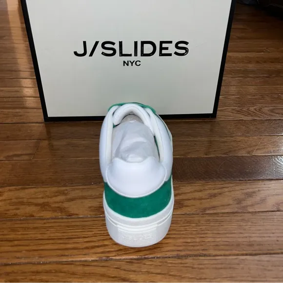 J/Slides NYC Gable Lace Up Sneakers White &amp; Green Faux Suede Women’s Size 8.5